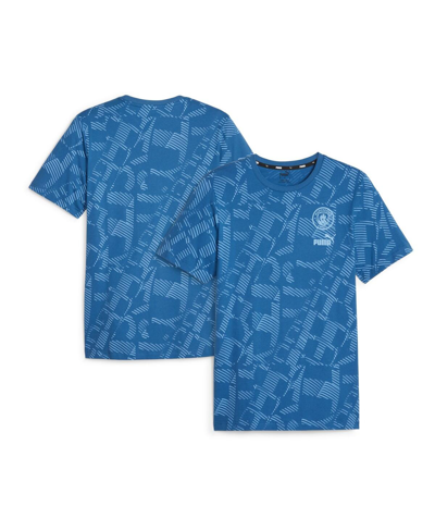 Shop Puma Men's  Blue Manchester City Ftblcore Allover Print T-shirt
