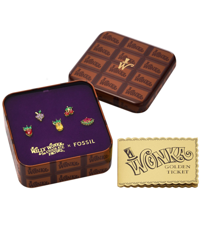 Fossil X Willy Wonka Special Edition Women's Gold-tone Stainless Steel Components Earrings Set In Gold