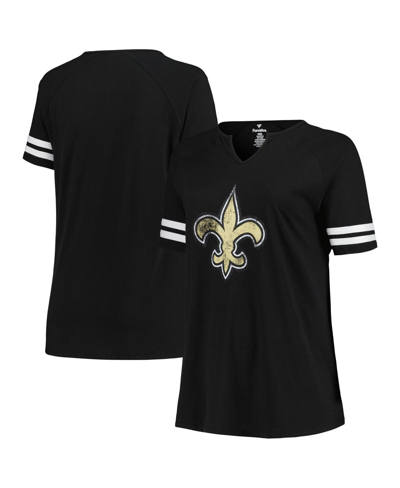 Fanatics Branded Black New Orleans Saints Plus Size Logo Notch Neck Raglan Sleeve T-shirt In Black