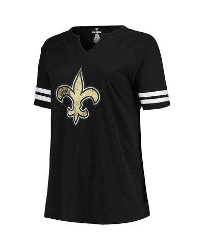 Fanatics Branded Black New Orleans Saints Plus Size Logo Notch Neck Raglan Sleeve T-shirt In Black