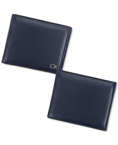 Shop Calvin Klein Men's Delfin Leather Rfid Slimfold Wallet In Navy
