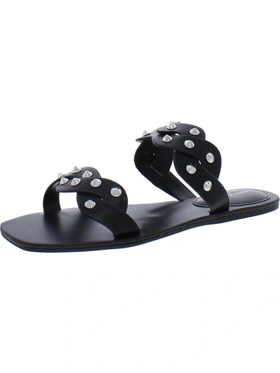 Shop Marc Fisher Bodil Womens Faux Leather Metallic Slide Sandals In Black