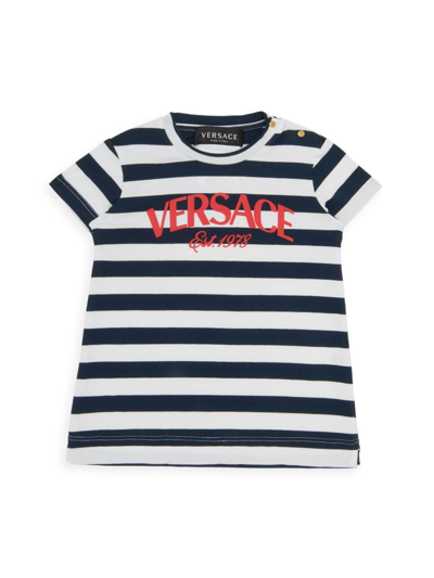 Shop Versace Baby Girl's Striped T-shirt Dress In Navy Multi