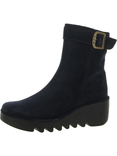 Shop Fly London Bepp Womens Suede Zip Up Wedge Boots In Blue