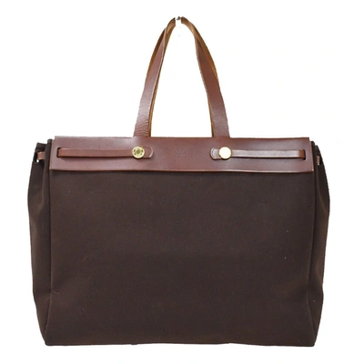 Shop Hermes Herbag Canvas Shoulder Bag () In Brown