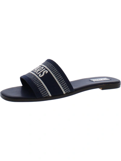 Shop Steve Madden Knox Womens Embroidered Open Toe Slide Sandals In Blue