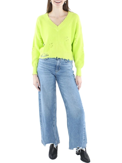 Shop Ser.o.ya Syd Womens Destroyed Cropped V-neck Sweater In Green