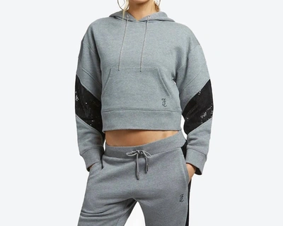 Shop Juicy Couture Crop Cotton Blend Fleece Hoodie In Grey