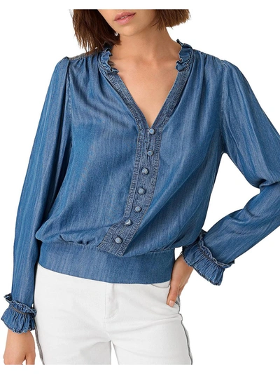 Shop Karl Lagerfeld Womens Scallop Neck Chambray Blouse In Multi