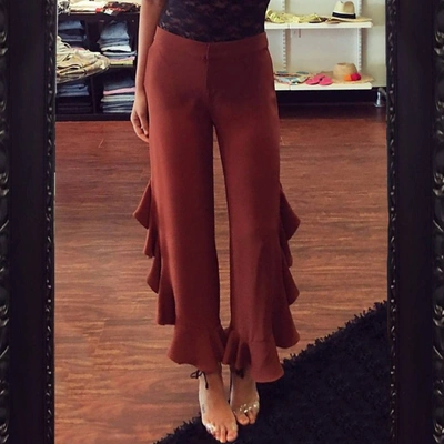 Amanda Uprichard Moonlight Ruffle Pant In Harvest In Orange