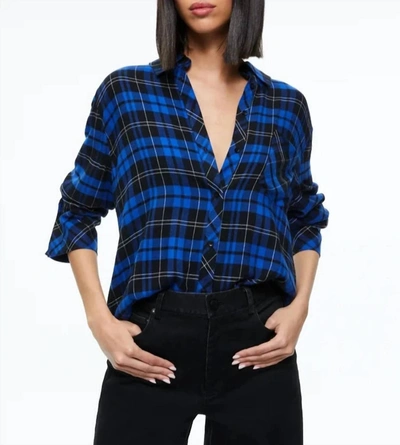 Shop Alice And Olivia Women's Finley Flannel Button Down Shirt In Blue