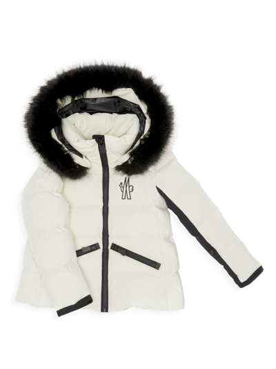 Shop Moncler Kid's Grenoble Suisses Down Jacket In White