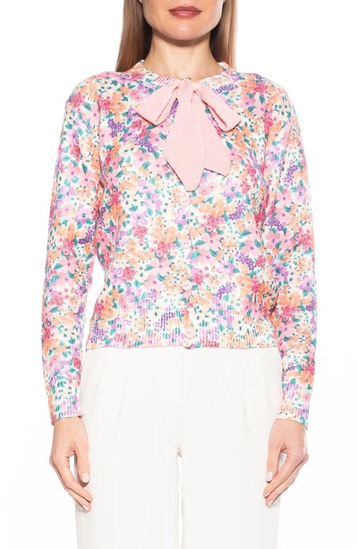 Shop Alexia Admor Calix Floral Tie Neck Button Front Cardigan In Floral Multi