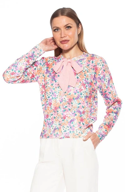 Alexia Admor Calix Floral Tie Neck Button Front Cardigan In Floral Multi