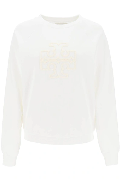 Shop Tory Burch Crew Neck Sweatshirt With T Logo In White