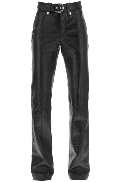 Shop Alessandra Rich Straight Cut Pants In Crocodile Print Leather In Black