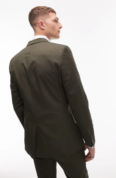 Shop Topman Skinny Fit Herringbone Suit Jacket In Dark Khaki Green