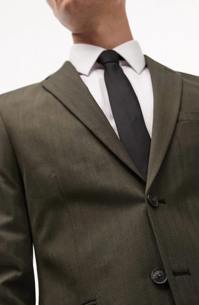 Shop Topman Skinny Fit Herringbone Suit Jacket In Dark Khaki Green