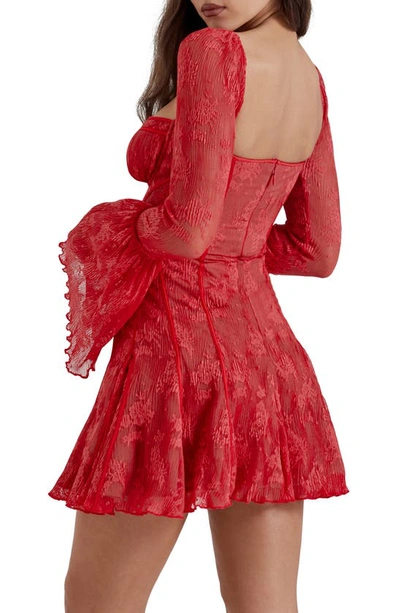 House Of Cb Analissa Long Sleeve Lace Minidress In True Red