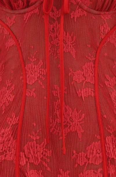 House Of Cb Analissa Long Sleeve Lace Minidress In True Red