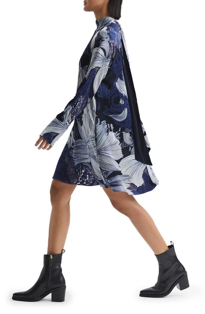 Shop Reiss Thea Mixed Floral Print Long Sleeve Trapeze Dress In Blue White