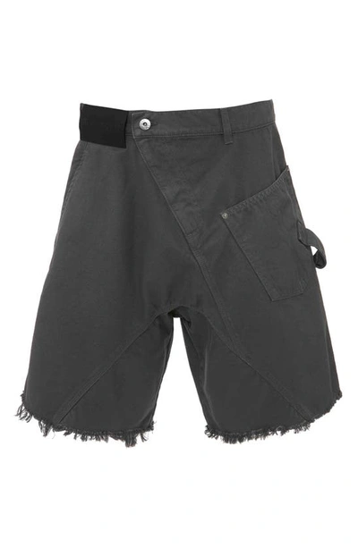 Shop Jw Anderson Twisted Cutoff Stretch Cotton Workwear Shorts In Grey