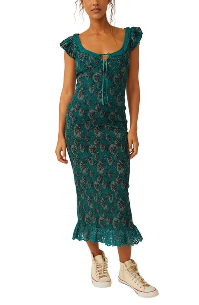 Shop Free People Mckenna Floral Smocked Midi Dress In Night Forest Combo