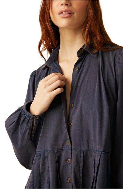 Shop Free People Marvelous Mia Long Sleeve Stretch Cotton Mini Shirtdress In Dried Indigo