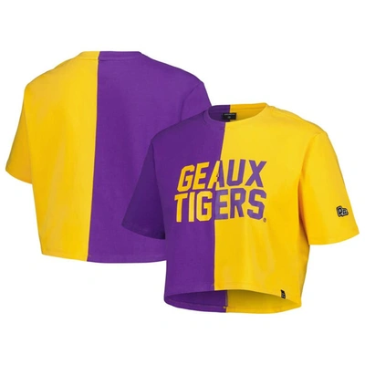 Shop Hype And Vice Purple/gold Lsu Tigers Color Block Brandy Cropped T-shirt