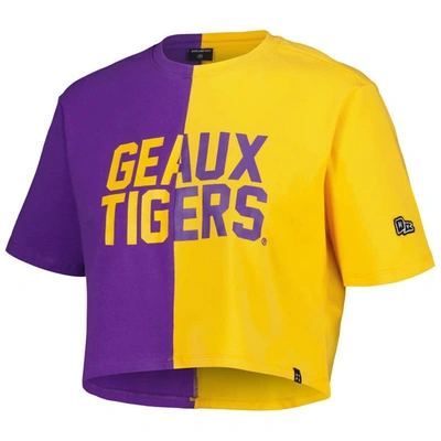 Shop Hype And Vice Purple/gold Lsu Tigers Color Block Brandy Cropped T-shirt