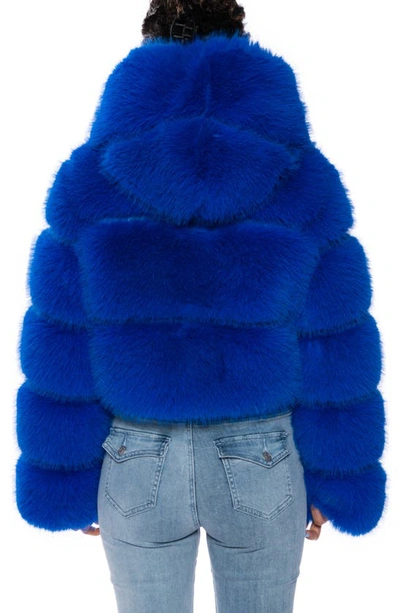 Shop Azalea Wang Faux Fur Puffer Jacket In Blue