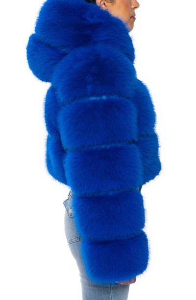 Shop Azalea Wang Faux Fur Puffer Jacket In Blue