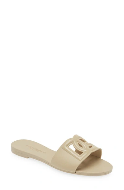 Shop Dolce & Gabbana Bianca Interlock Slide Sandal In Beige