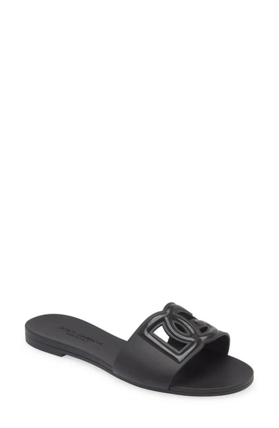 Shop Dolce & Gabbana Bianca Interlock Slide Sandal In Black