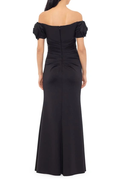 Shop Xscape Evenings Rosette Off The Shoulder Scuba Gown In Black