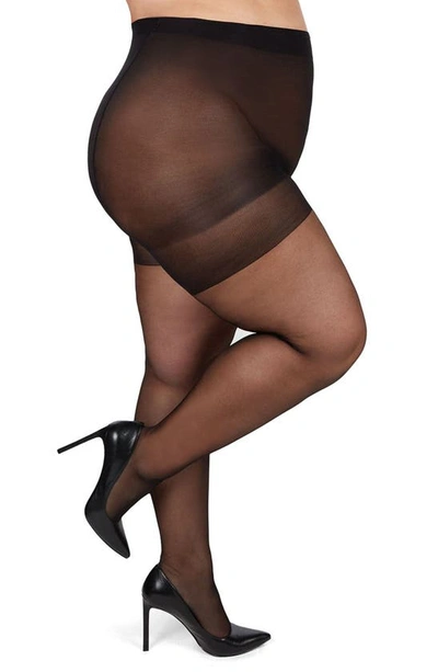 Shop Memoi Curvy Silky Sheer Tights In Black