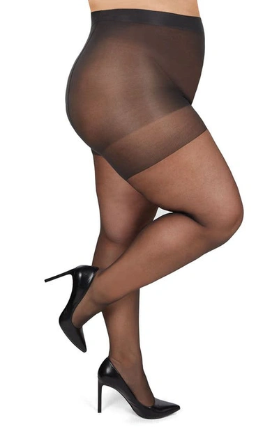 Shop Memoi Curvy Silky Sheer Tights In Off Black