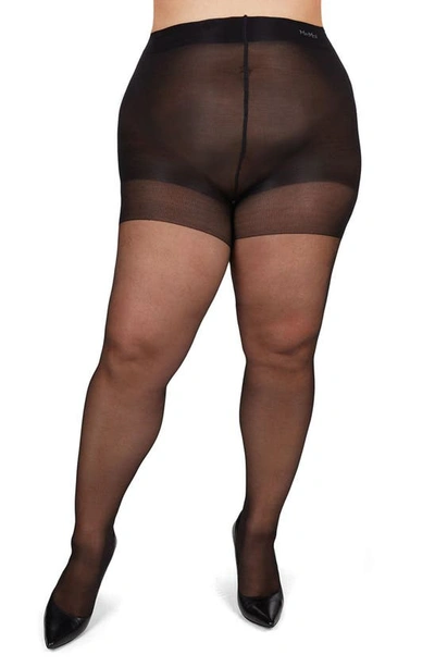 Memoi Plus Size Curvy Silky Sheer Control Top Pantyhose Mm-2210 In Black