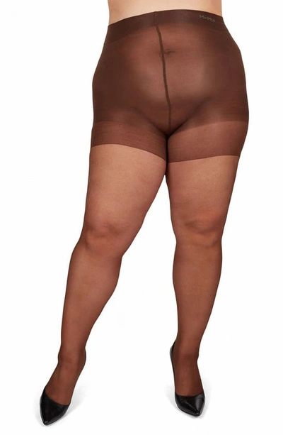 Shop Memoi Curvy Silky Sheer Tights In French Coffee