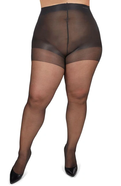 Shop Memoi Curvy Silky Sheer Tights In Off Black