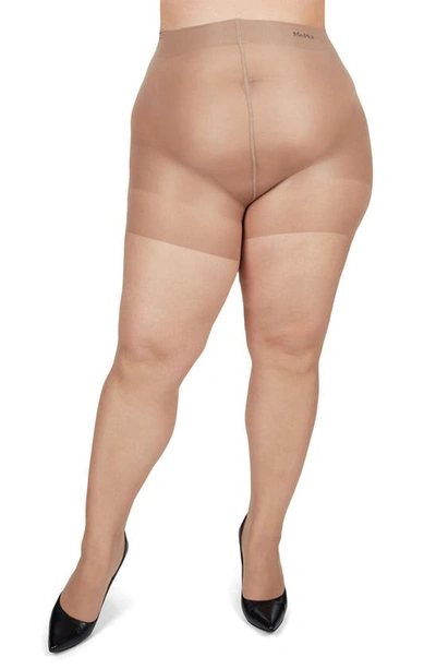 Memoi Plus Size Curvy Silky Sheer Control Top Pantyhose Mm-2210 In Beige