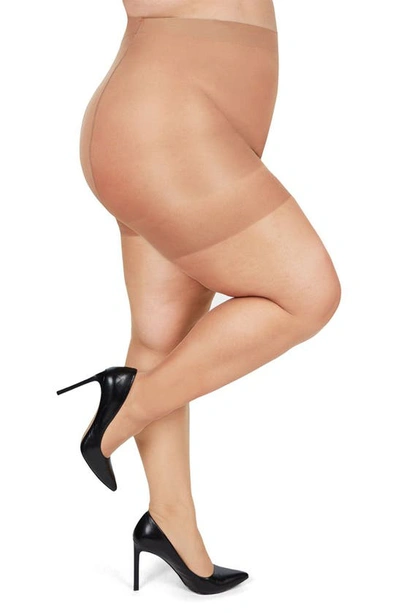 Shop Memoi Curvy Silky Sheer Tights In Honey