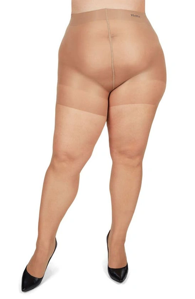 Shop Memoi Curvy Silky Sheer Tights In Honey