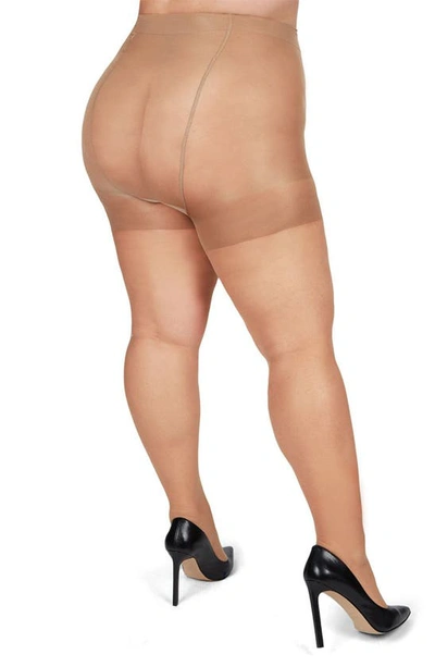 Shop Memoi Curvy Silky Sheer Tights In Honey