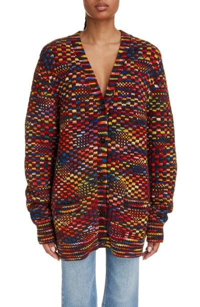 Shop Chloé Generous V-neck Wool Cardigan In Multicolor 1 Red