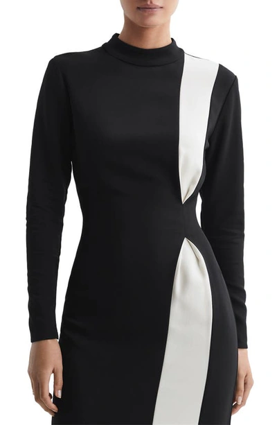Shop Reiss Millie Colorblock Long Sleeve Midi Dress In Black White