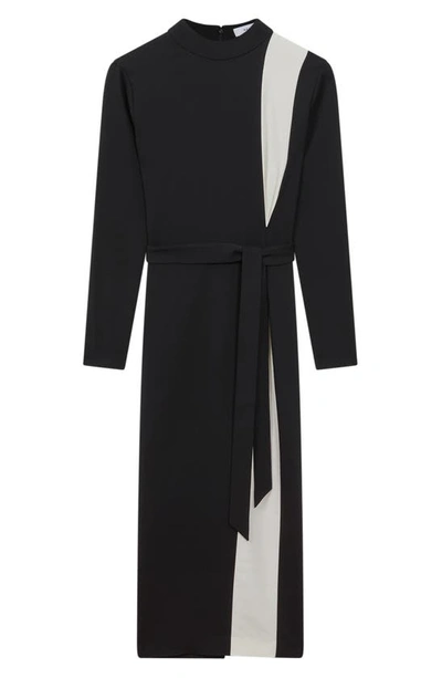 Shop Reiss Millie Colorblock Long Sleeve Midi Dress In Black White