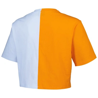 Shop Hype And Vice Tennessee Orange/white Tennessee Volunteers Color Block Brandy Cropped T-shirt