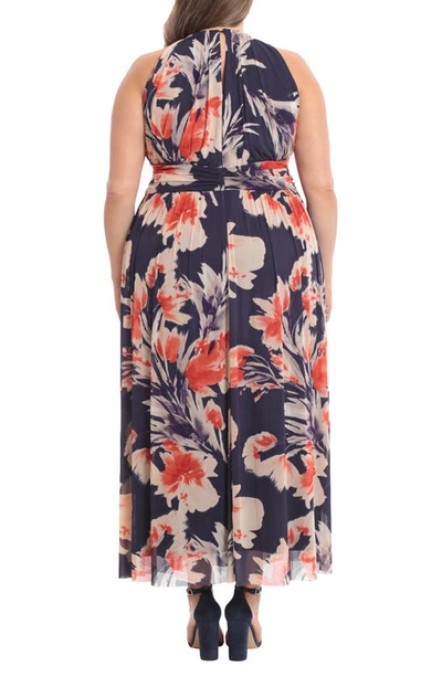 Shop Maggy London Floral Maxi Dress In Navy Coral Taupe