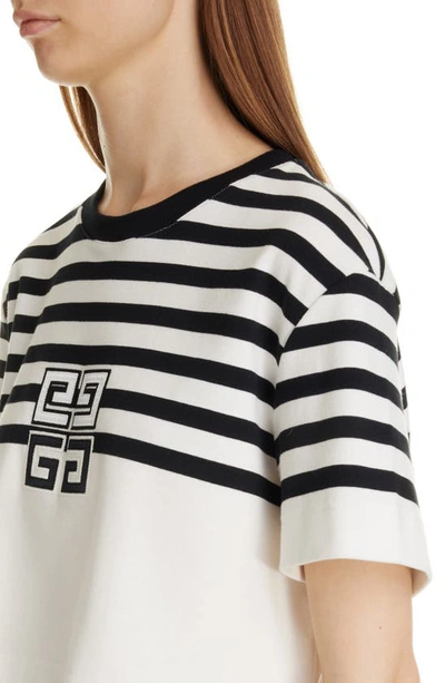 Shop Givenchy Stripe Embroidered 4g Logo Crop T-shirt In White/ Black